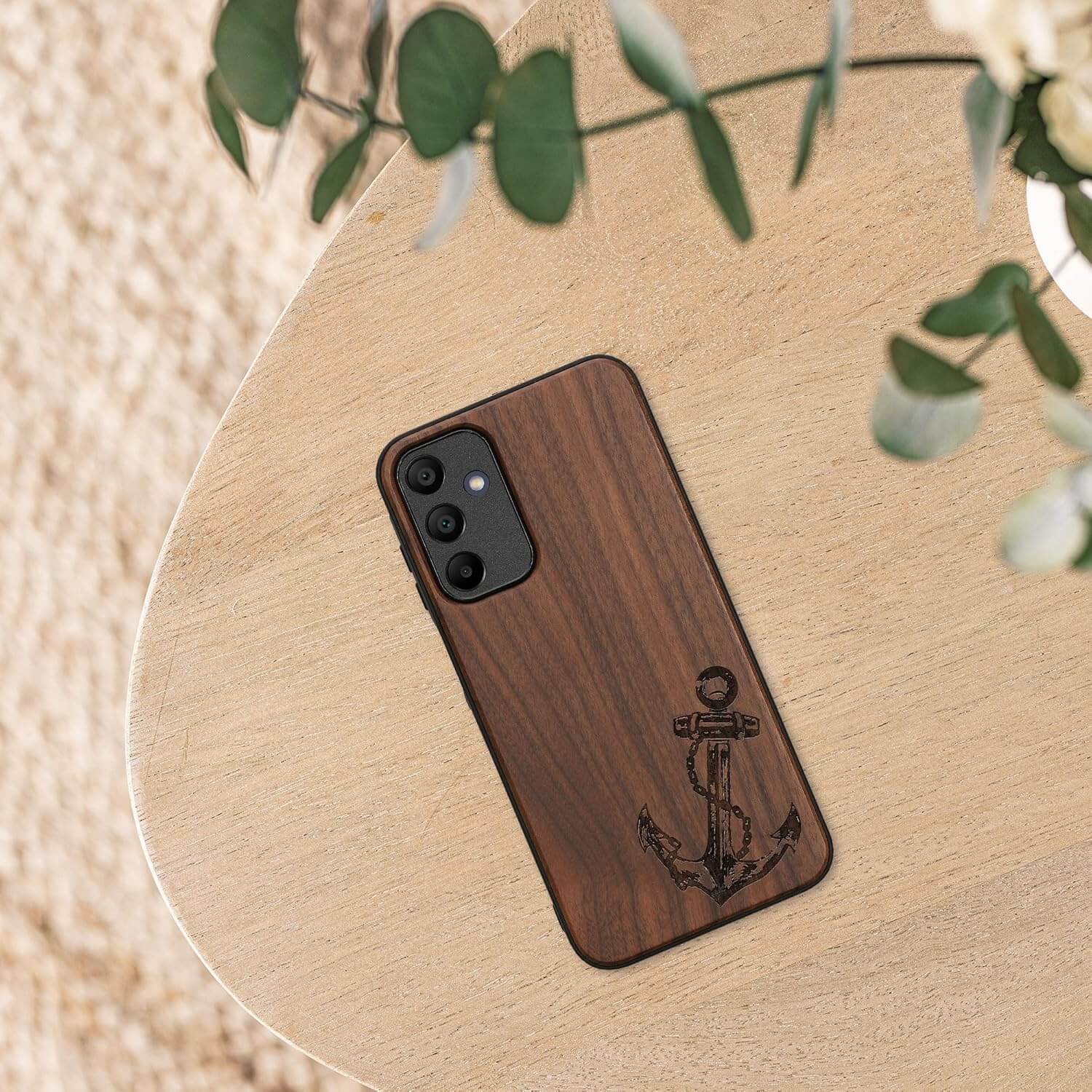 KW Samsung Galaxy A15 4G / A15 5G Θήκη από Φυσικό Ξύλο - Design Anchor Vintage - Dark Brown