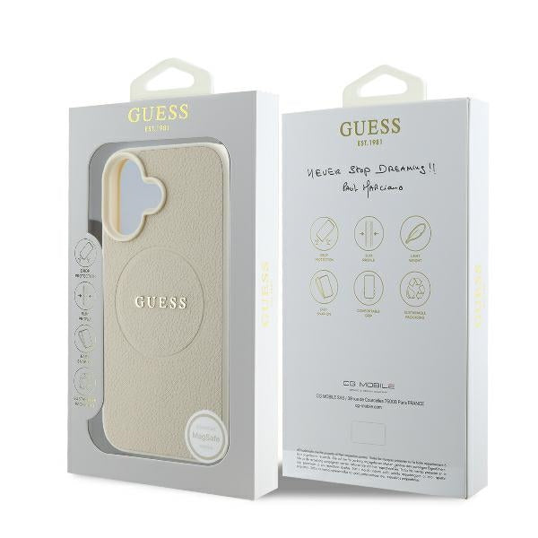 Guess iPhone 16 - Grained Ring MagSafe - Σκληρή Θήκη από Οικολογικό Δέρμα - Beige - GUHMP16SPGHSMME