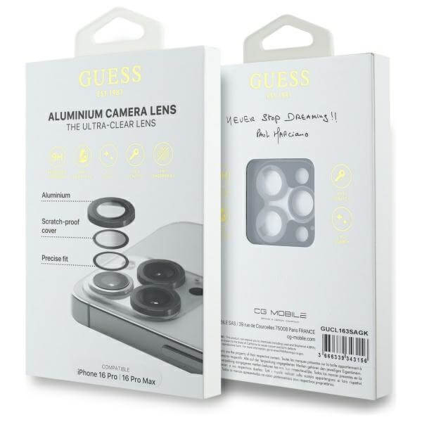 Guess iPhone 16 Pro / iPhone 16 Pro Max Lens Protective Metal Αντιχαρακτικό Γυαλί για την Κάμερα - Black