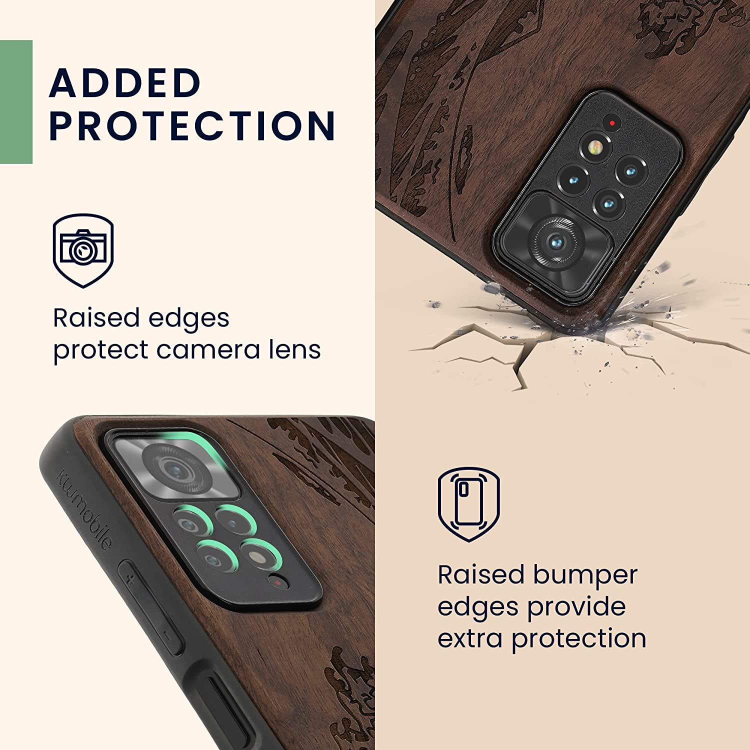 KW Xiaomi Redmi Note 11 Pro / Note 11 Pro 5G Θήκη από Φυσικό Ξύλο - Design Japanese Wave - Dark Brown - 57381.09