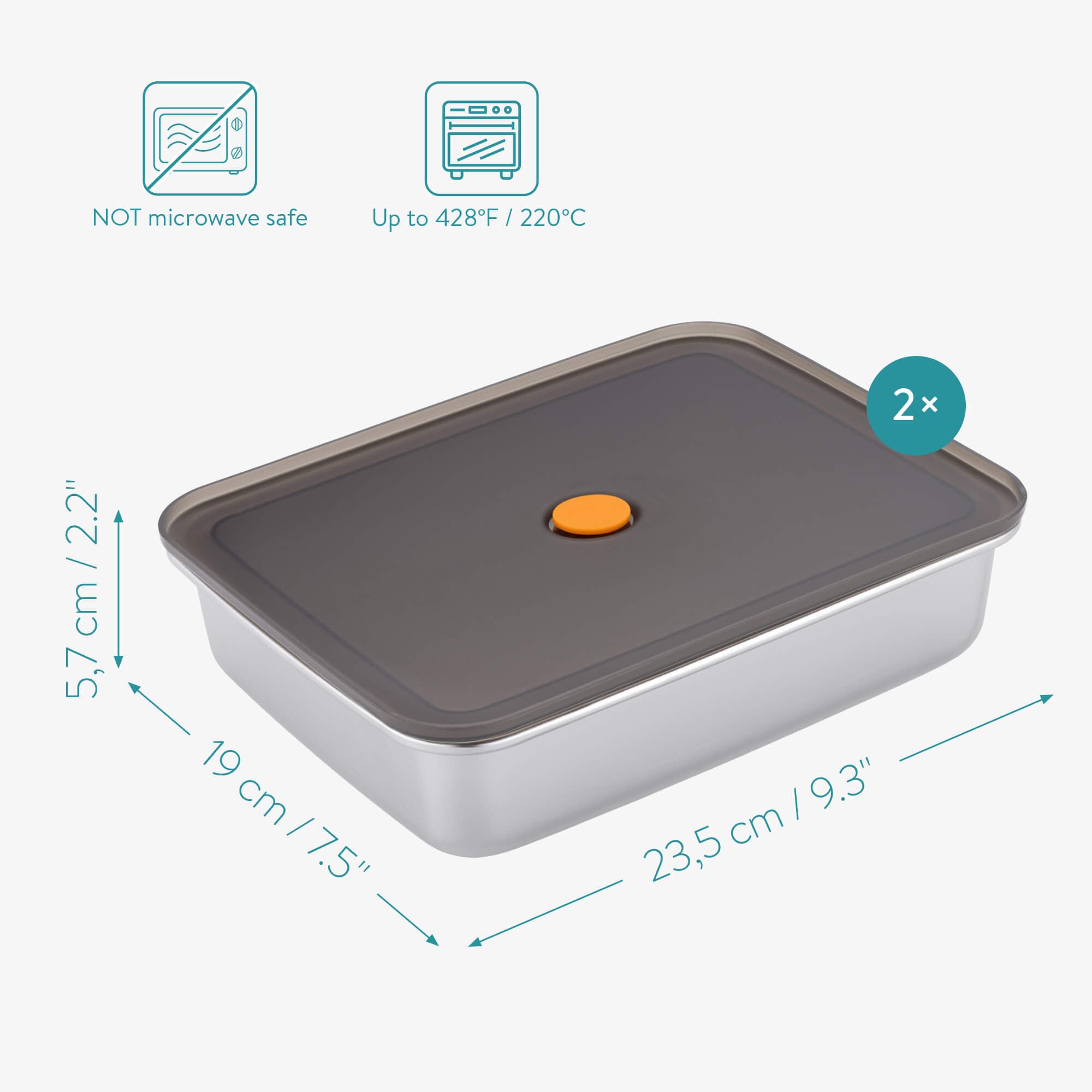 Navaris Σετ με 2 Δοχεία Μαριναρίσματος Φαγητού από Ανοξείδωτο Ατσάλι με Καπάκι Σιλικόνης - 56044.01