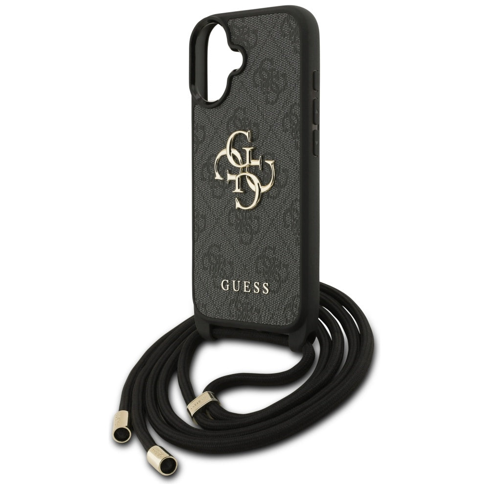 Guess iPhone 17 - 4G Big Logo Cord Stap Crossbody - Θήκη με Επένδυση Συνθετικού Δέρματος και Λουράκι - Black - GUHCP17SP4GMGCRK