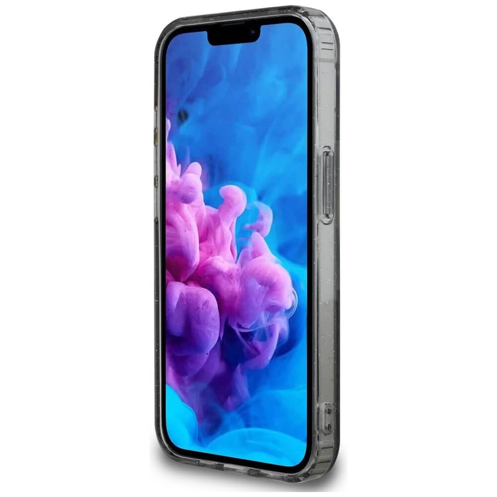 Guess iPhone 16e - IML Metal Glitter Flowers Triangle MagSafe - Σκληρή Θήκη με Πλαίσιο Σιλικόνης και MagSafe - Black - GUHMPSE4HFLPEDK