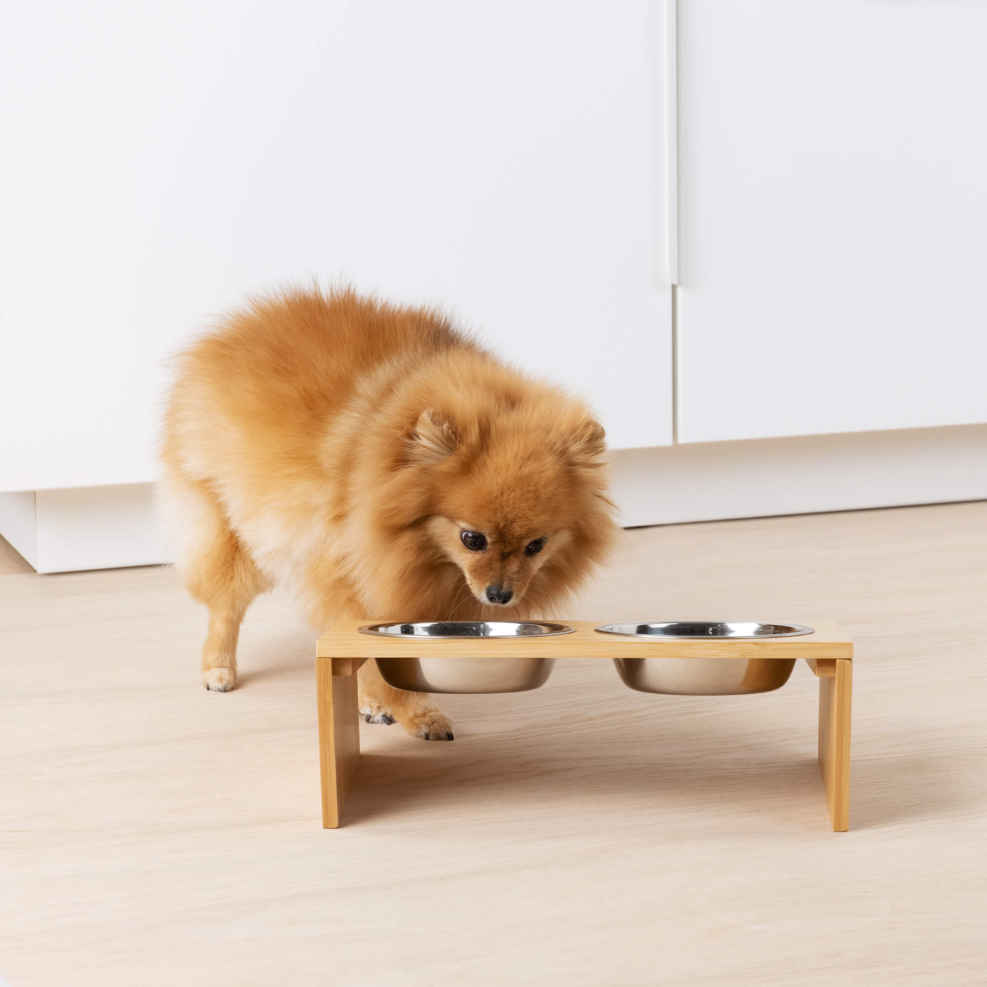 Navaris Σετ με 2 Μπολ Φαγητού με Βάση από Μπαμπού για Κατοικίδια - Silver / Light Brown - 54489.01