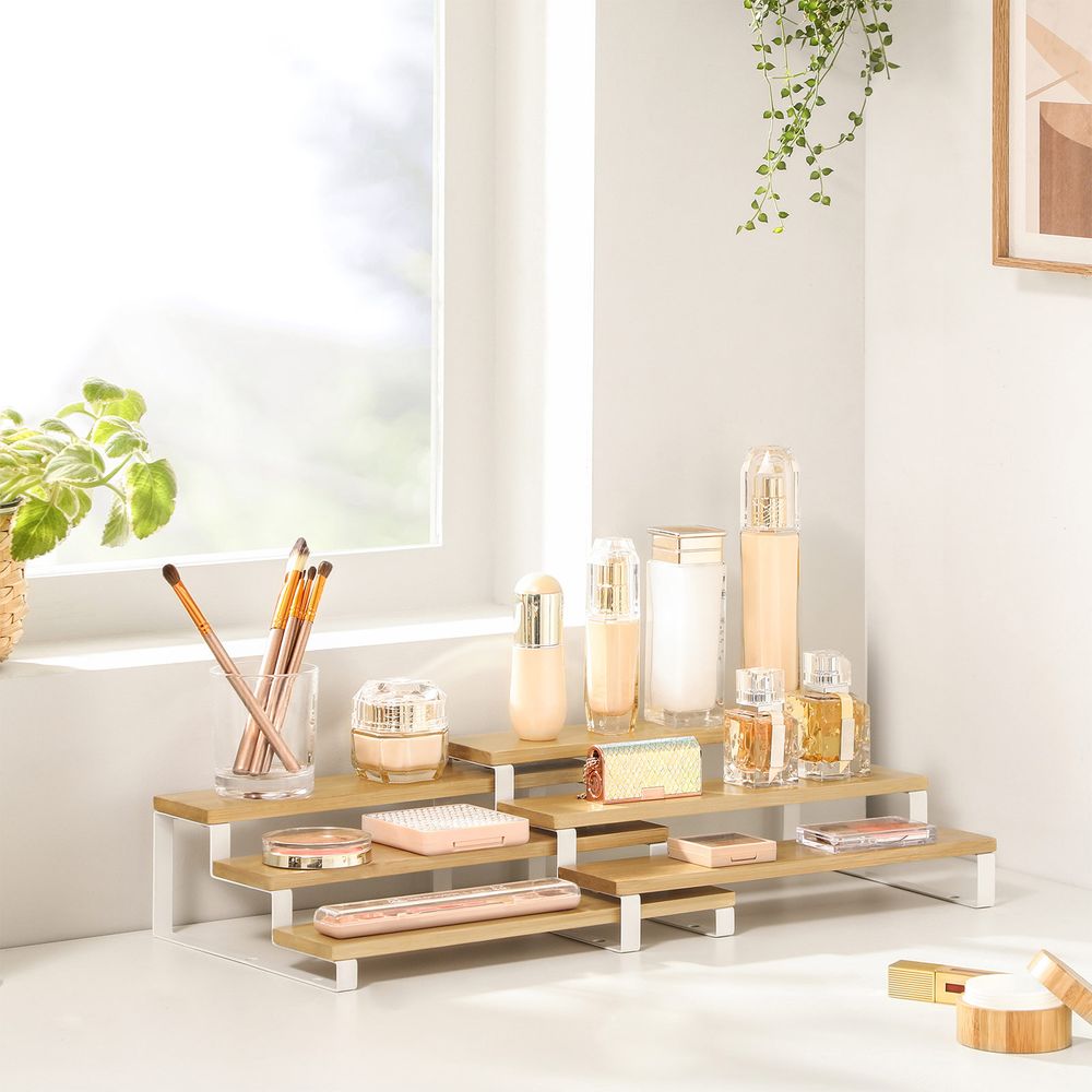 Songmics Επεκτεινόμενη Βάση Μπαχαρικών από Μπαμπού με 3 Ράφια - Natural / Cloud White - KCS016N02