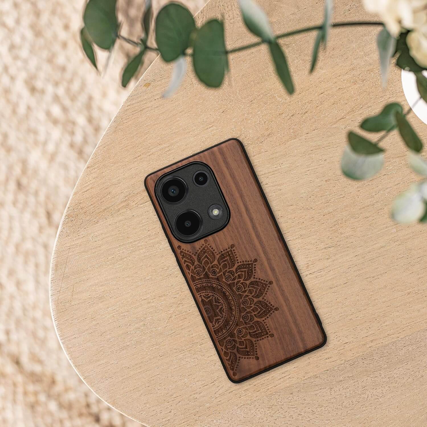 KW Xiaomi Redmi Note 13 Pro 4G Θήκη από Φυσικό Ξύλο - Design Rising Sun - Dark Brown