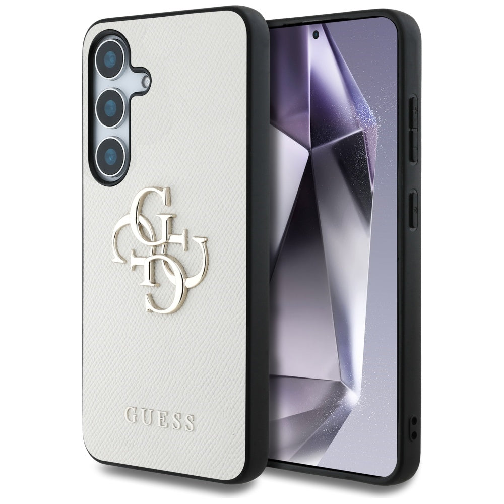 Guess Samsung Galaxy S25 - Grained Big 4G Logo Small Classic Logo - Σκληρή Θήκη με Επένδυση από Οικολογικό Δέρμα - Beige - GUHCS25SPGT4MBE