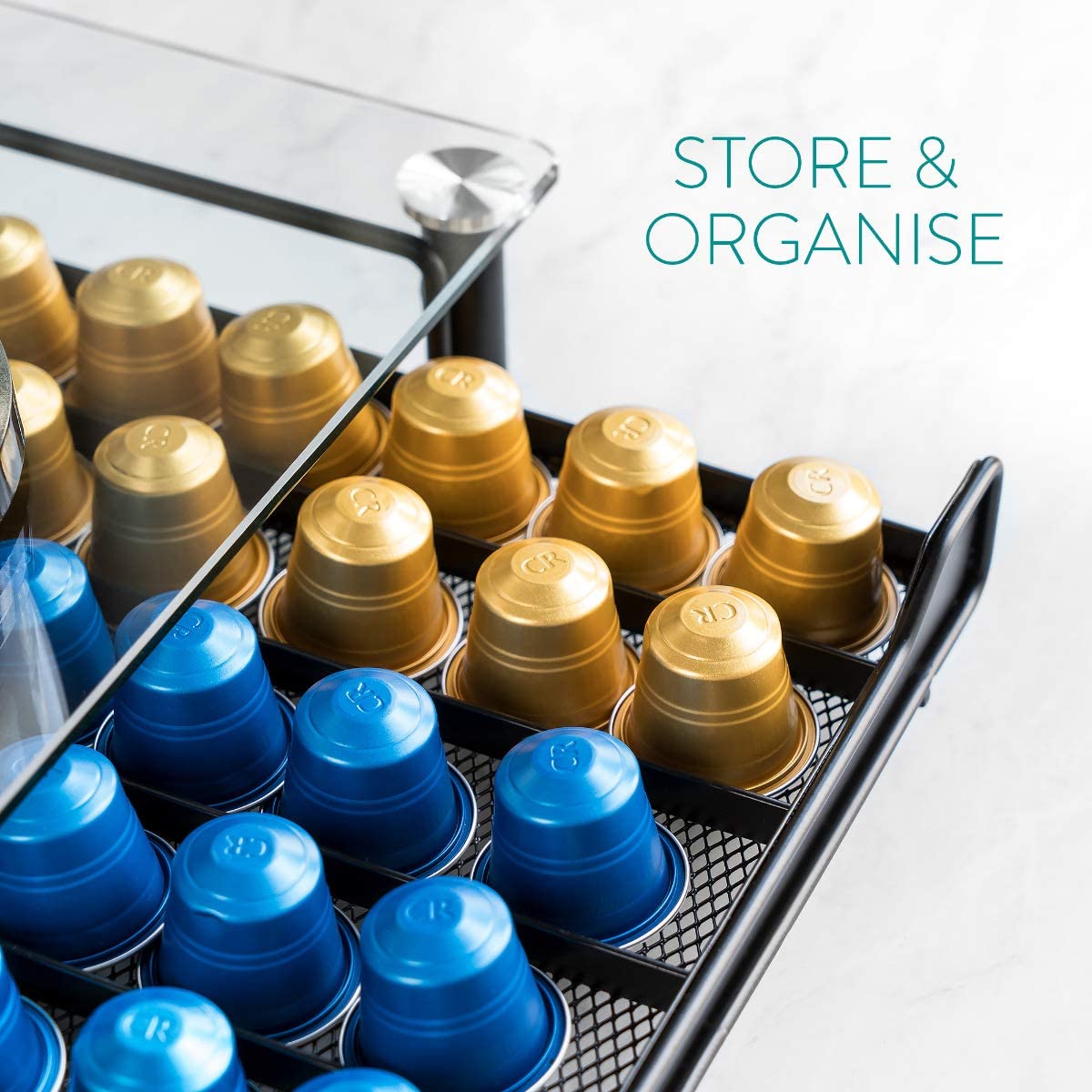 Navaris Γυάλινο Συρτάρι για Κάψουλες Nespresso / Βάση για Καφετιέρα - Black - 51112.01