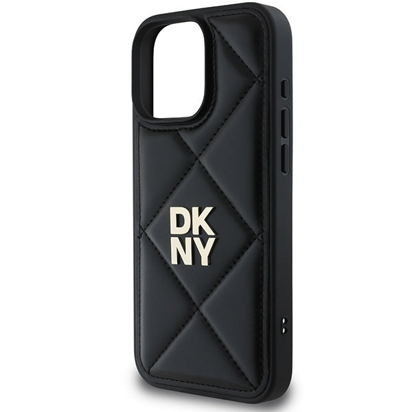 DKNY iPhone 16 Pro Max - Quilted Stack Logo Σκληρή Θήκη με Επένδυση Συνθετικού Δέρματος - Black