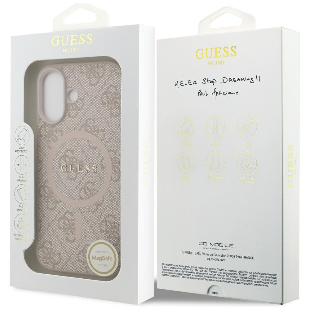 Guess iPhone 17 - 4G Ring Classic Logo MagSafe - Σκληρή Θήκη με Πλαίσιο Σιλικόνης και Επένδυση Συνθετικού Δέρματος - Pink - GUHMP17SG4GFRP