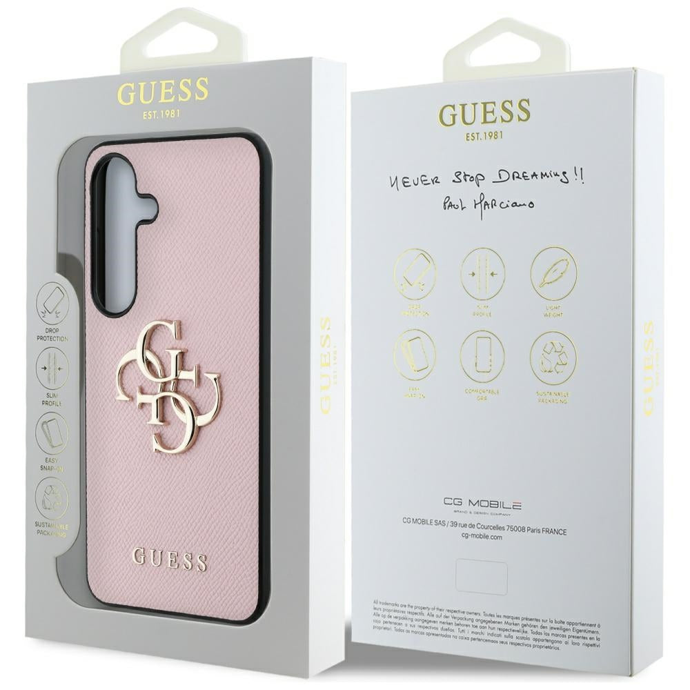 Guess Samsung Galaxy S25 Plus - Grained Big 4G Logo Small Classic Logo - Σκληρή Θήκη με Επένδυση από Οικολογικό Δέρμα - Pink - GUHCS25MPGT4MBP