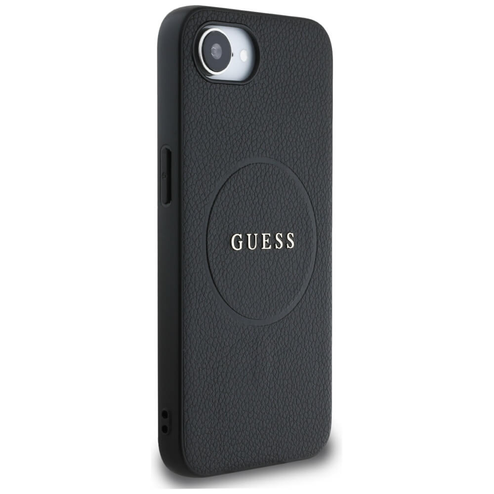 Guess iPhone 16e - Grained Ring MagSafe - Σκληρή Θήκη από Οικολογικό Δέρμα - Black - GUHMPSE4PGHSMMK