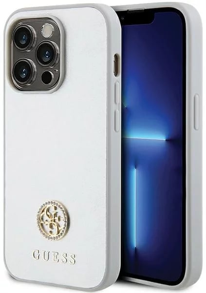 Guess iPhone 15 Pro Max 4G Strass Metal Logo Θήκη με Επένδυση Συνθετικού Δέρματος - Silver - GUHCP15XPS4DGPS