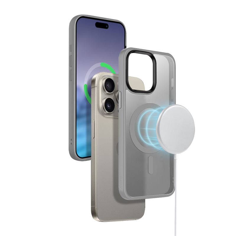 Crong iPhone 15 Pro Max Hybrid Frost Mag - Σκληρή Θήκη με Πλαίσιο Σιλικόνης και MagSafe - Grey