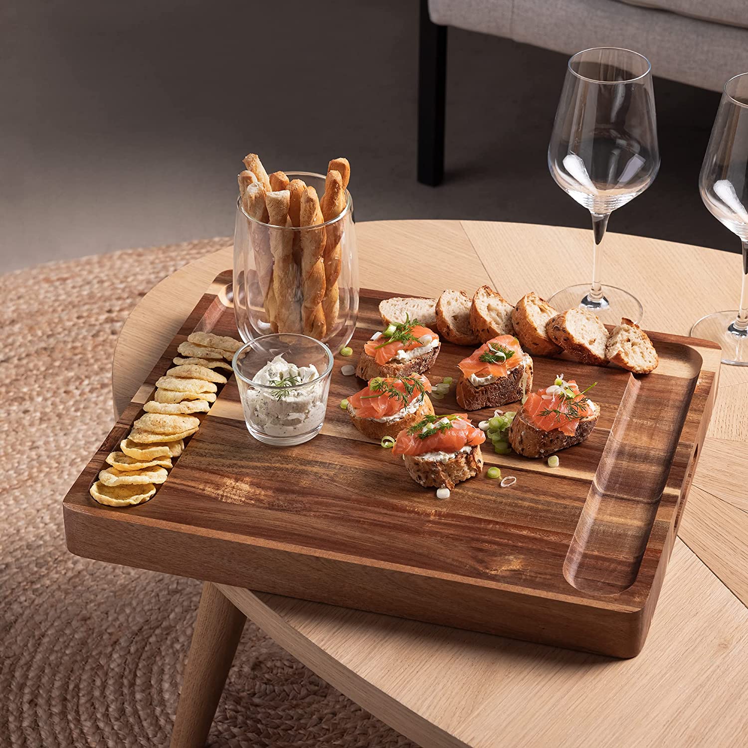 Navaris Ξύλινη Επιφάνεια Διπλής Όψης για Κοπή και Σερβίρισμα από Ακακία - Brown - 55829.01