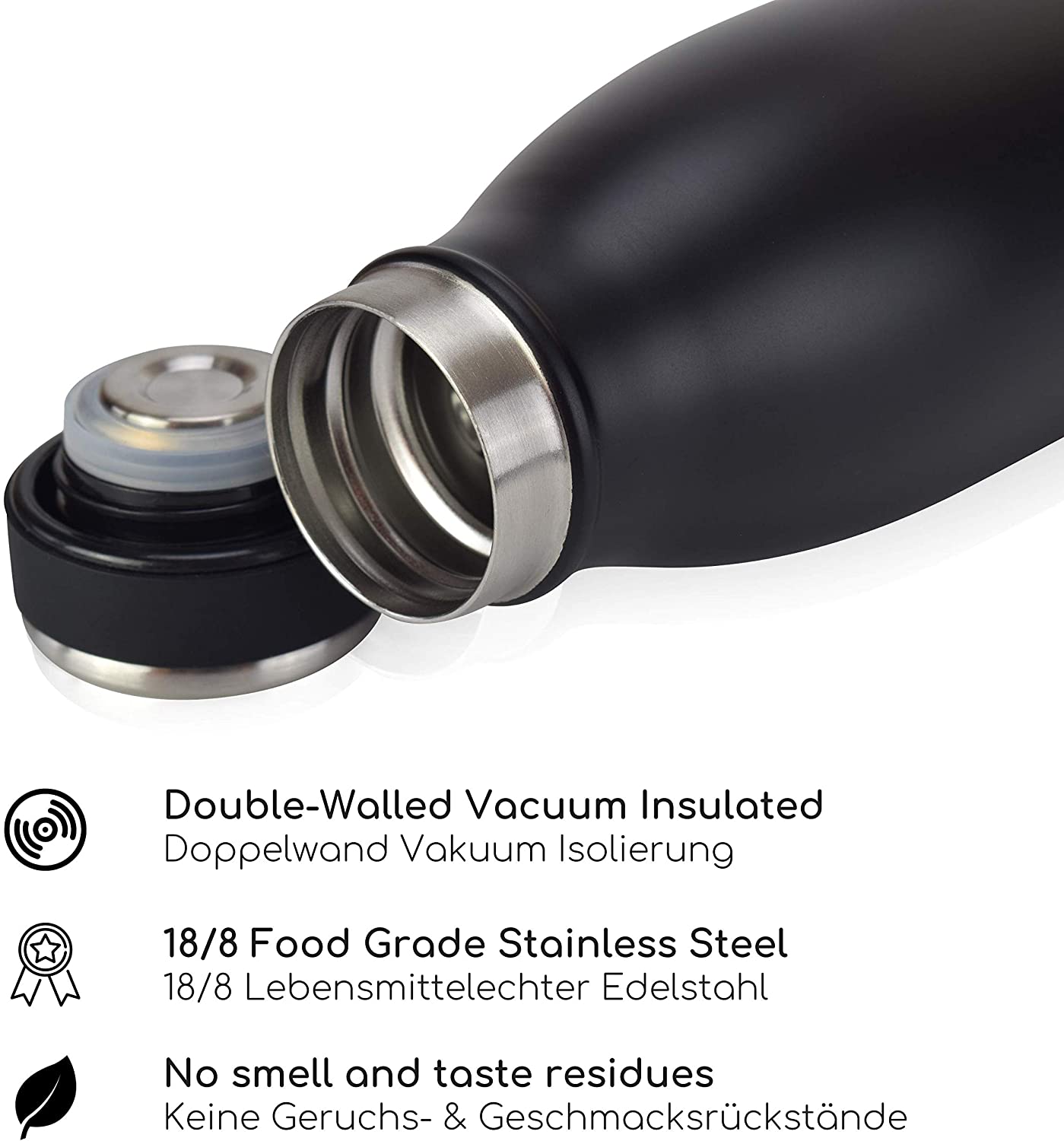 Milu T5 Stainless Steel Μπουκάλι Θερμός από Ανοξείδωτο Ατσάλι για Ζεστά και Κρύα Ροφήματα - 750ml - Black Matt - 6468