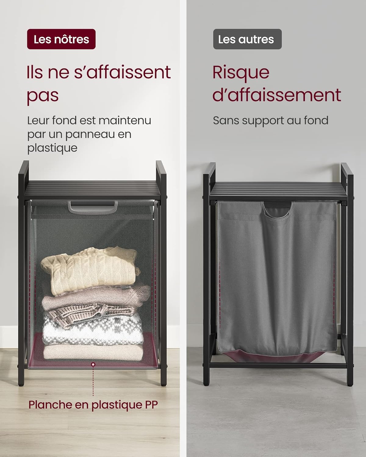 Vasagle Καλάθι Απλύτων με Ράφι - 65L - Black / Grey - BLH101G01