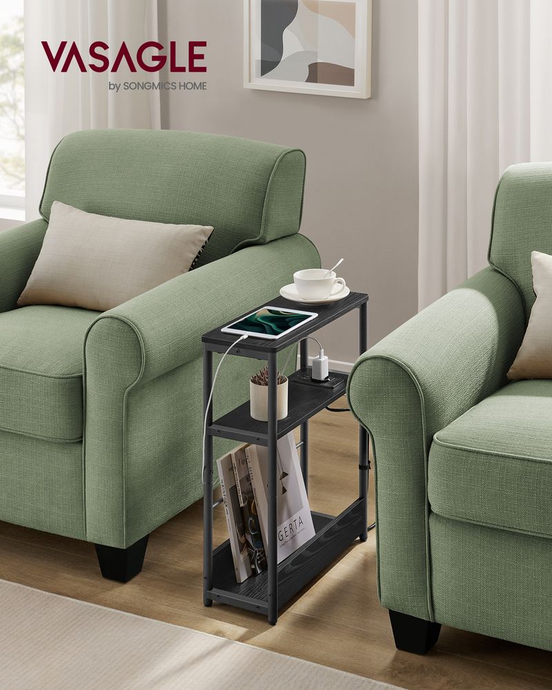 Vasagle Στενό Βοηθητικό Τραπεζάκι με Ενσωματωμένο Πολύπριζο με 1 Θύρα AC και 2 Θύρες USB - Ebony Black / Ink Black - LET335B02