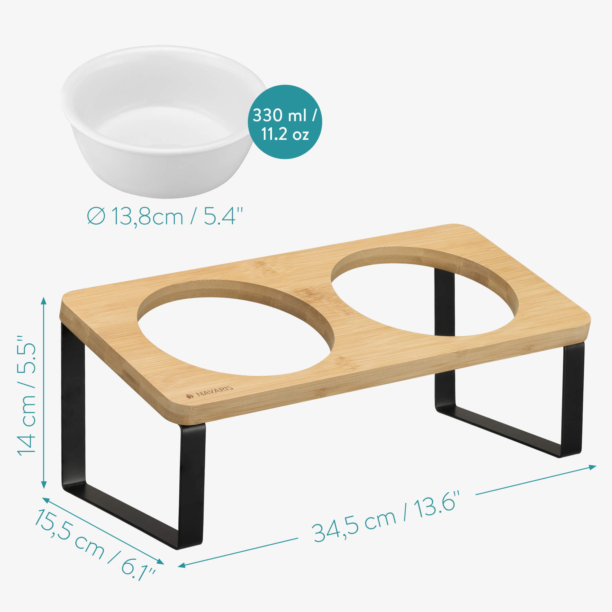Navaris Ανυψωμένα Μπολ Φαγητού με Βάση για Κατοικίδια - 350 ml - Light Brown / Black - 55228.2