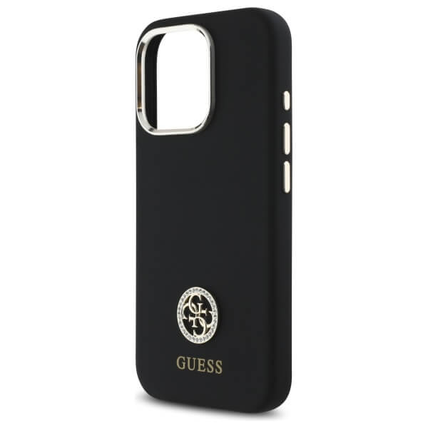 Guess iPhone 16 Pro Max - Silicone Logo Strass 4G - Σκληρή Θήκη με Πλαίσιο Σιλικόνης - Black - GUHCP16XM4DGPK