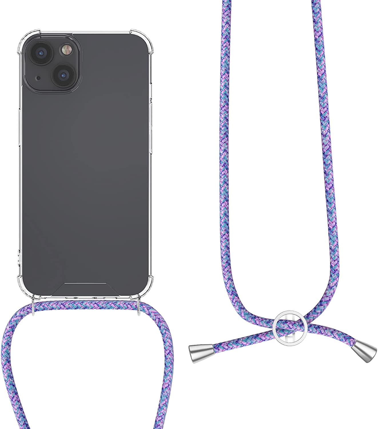 KW iPhone 13 Θήκη Σιλικόνης TPU με Λουράκι - Διάφανη / Lavender / Purple / White - 55949.108