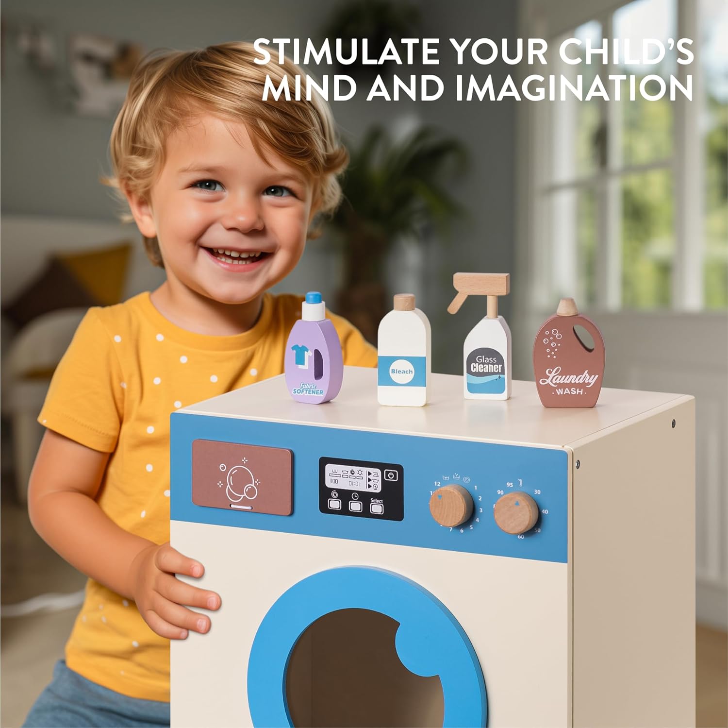 Navaris Ξύλινο Παιχνίδι Πλυντήριο και Σετ Πλυντηρίου - ‎Beige