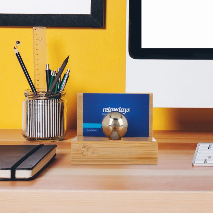 Relaxdays Βάση για Επαγγελματικές Κάρτες από Μπαμπού με Μπάλα - Natural - 4052025246181