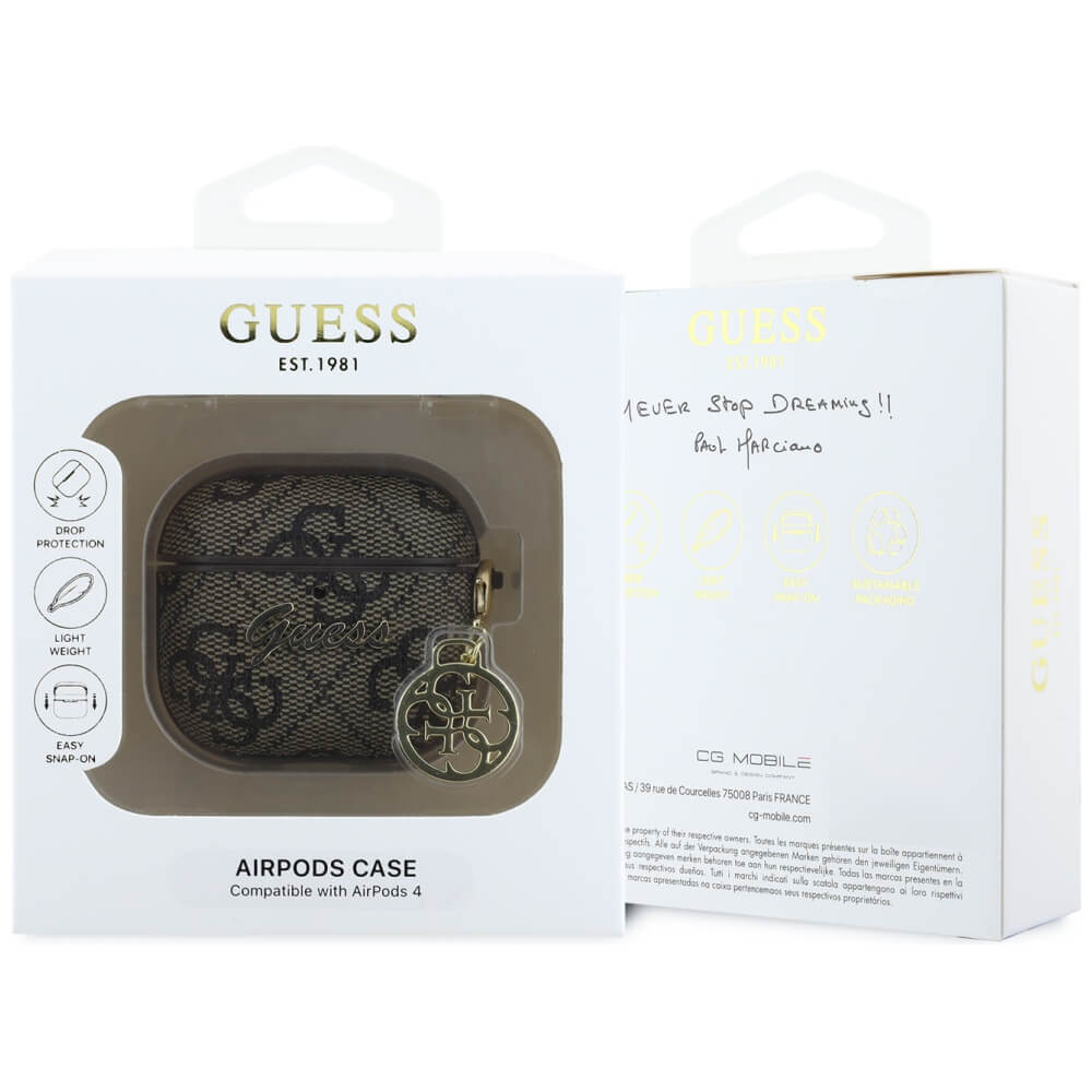 Guess AirPods 4 Θήκη με Επένδυση Συνθετικού Δέρματος - 4G Charm Collection - Brown