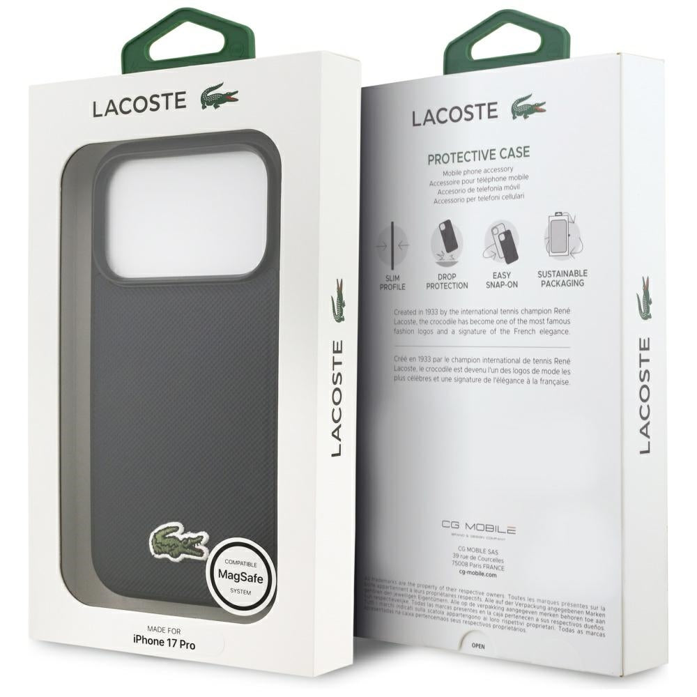 Lacoste iPhone 17 Pro - Iconic Petit Pique Woven Logo MagSafe - Σκληρή Θήκη με Πλαίσιο Σιλικόνης - Navy Blue