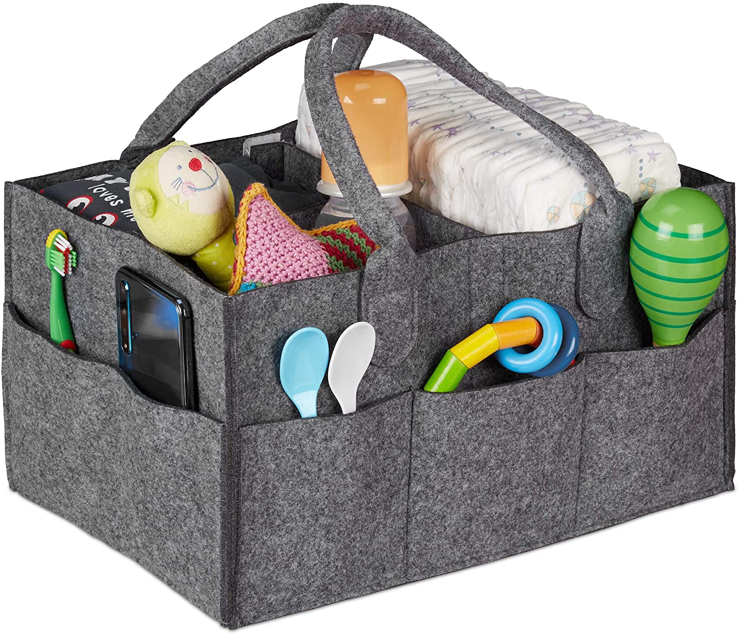 Relaxdays Baby Diaper Bag - Τσάντα Μεταφοράς και Αποθήκευσης για Πάνες από Τσόχα - Dark Grey - 4052025902025