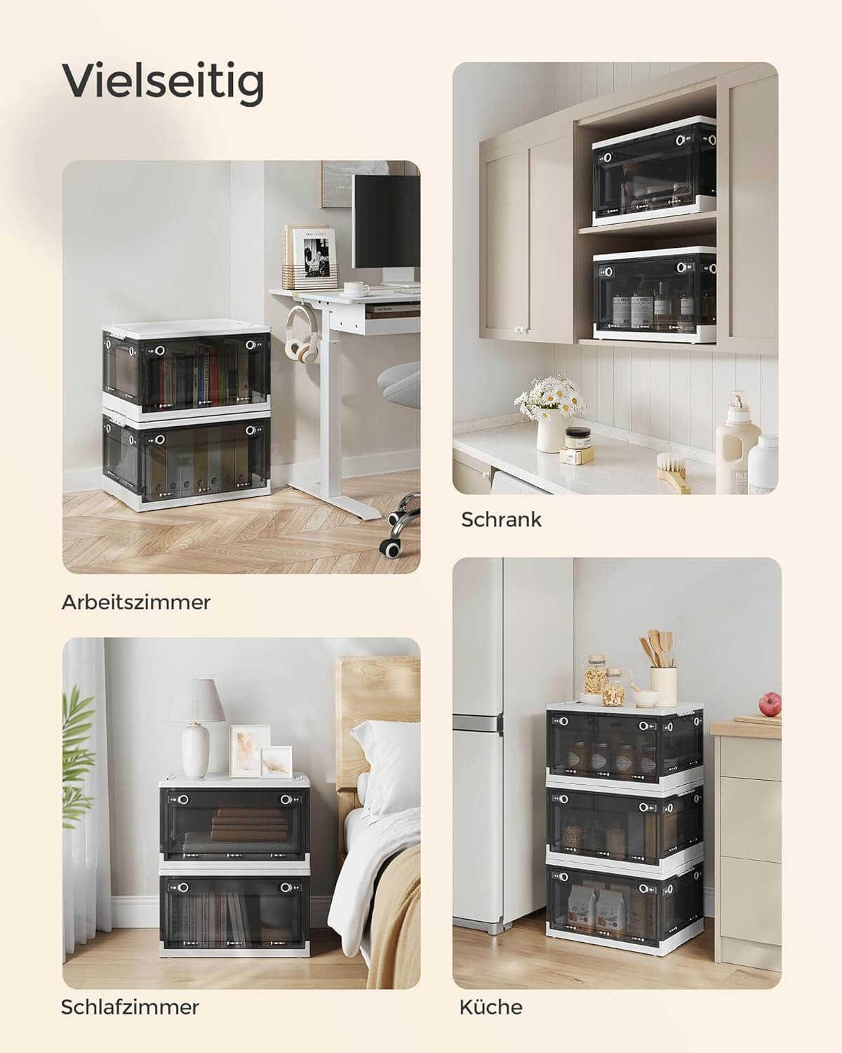 Songmics Σετ με 2 Πλαστικά Κουτιά Οργάνωσης και Αποθήκευσης με Καπάκι - Cloud White / Slate Grey - RPB044W02