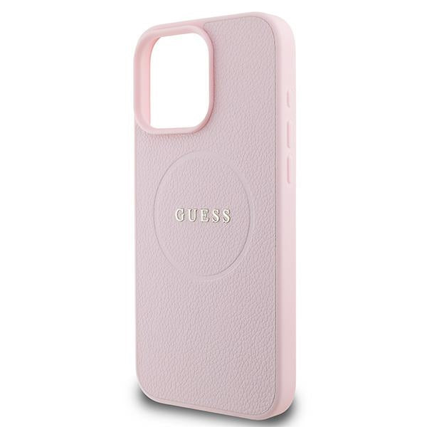 Guess iPhone 16 Pro - Grained Ring MagSafe - Σκληρή Θήκη από Οικολογικό Δέρμα - Pink - GUHMP16LPGHSMMP