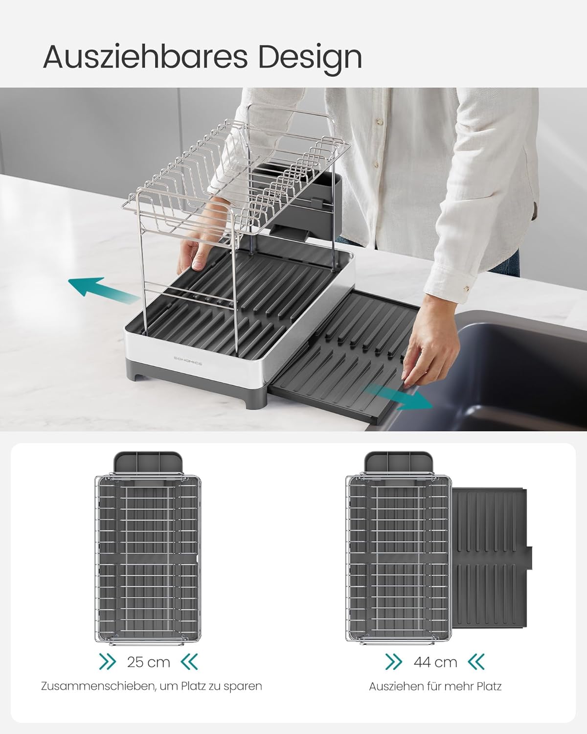 Songmics Στεγνωτήριο Πιάτων και Μαχαιροπίρουνων 2 Επιπέδων - Silver / Grey - KCS036G01