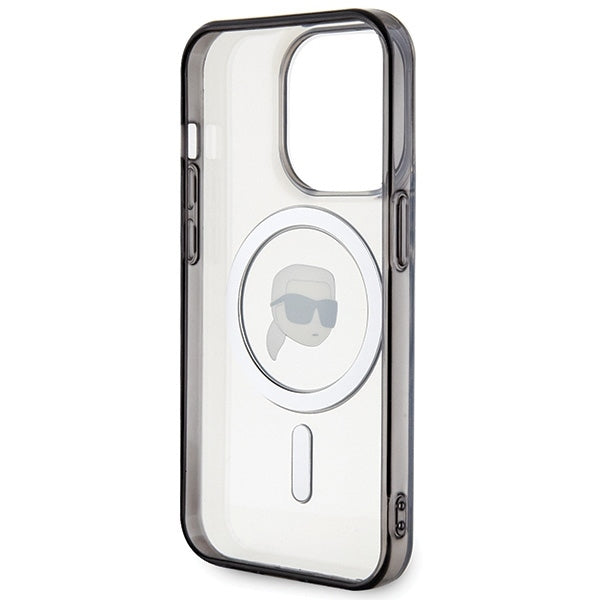 Karl Lagerfeld iPhone 15 Pro - IML Karl's Head MagSafe Σκληρή Θήκη με Πλαίσιο Σιλικόνης και MagSafe - Διάφανη / Black - KLHMP15LHKHNOTK