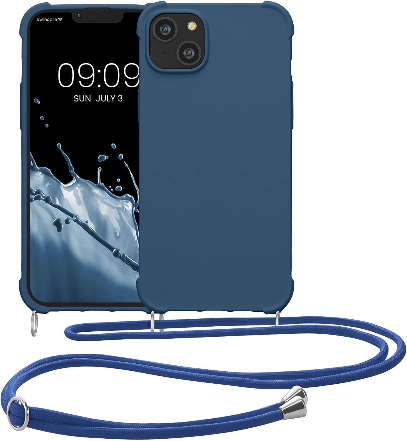 KW iPhone 14 Plus Θήκη Σιλικόνης TPU με Λουράκι - Dark Blue - 59117.17