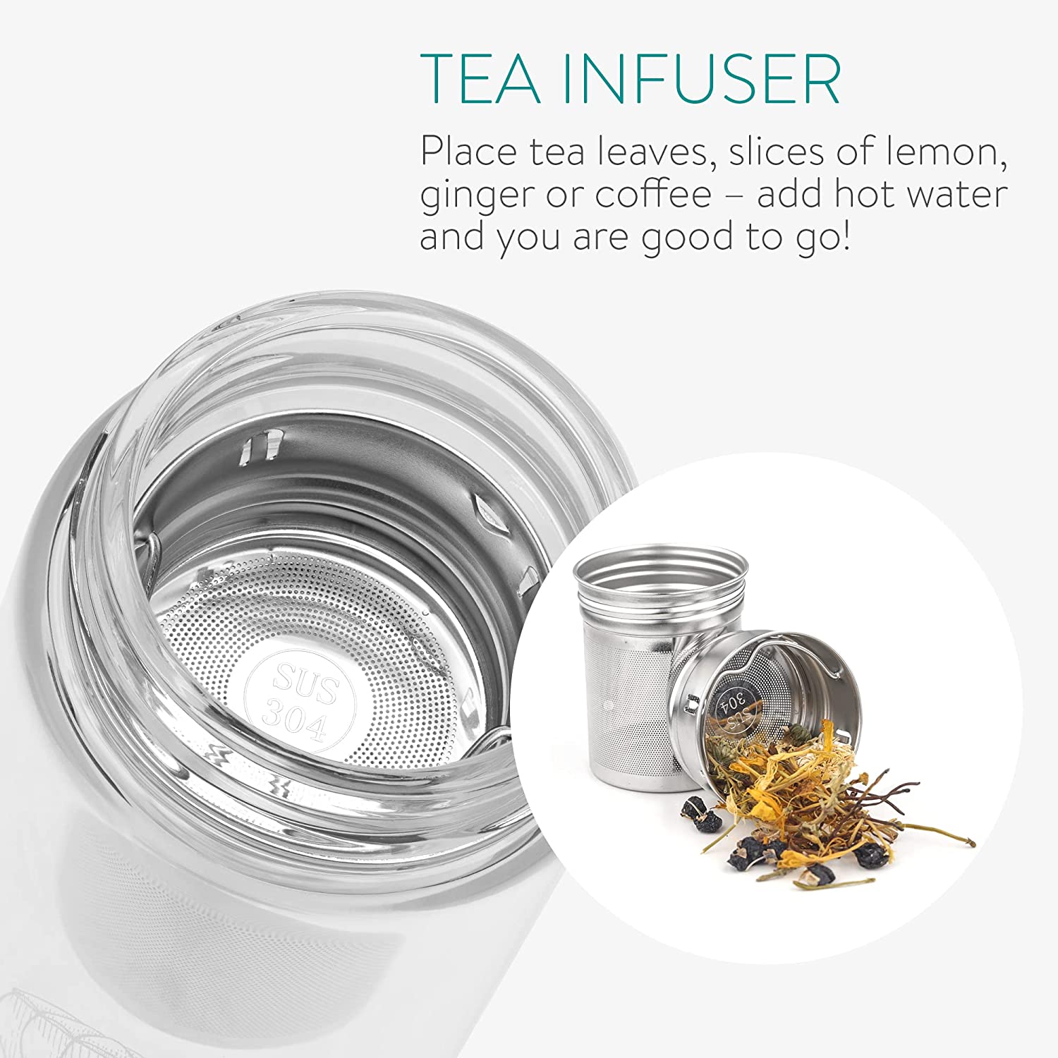 Navaris Γυάλινο Μπουκάλι Τσαγιού με Θήκη μεταφοράς - 500ml - Design Travel - Clear - 52420.2.03