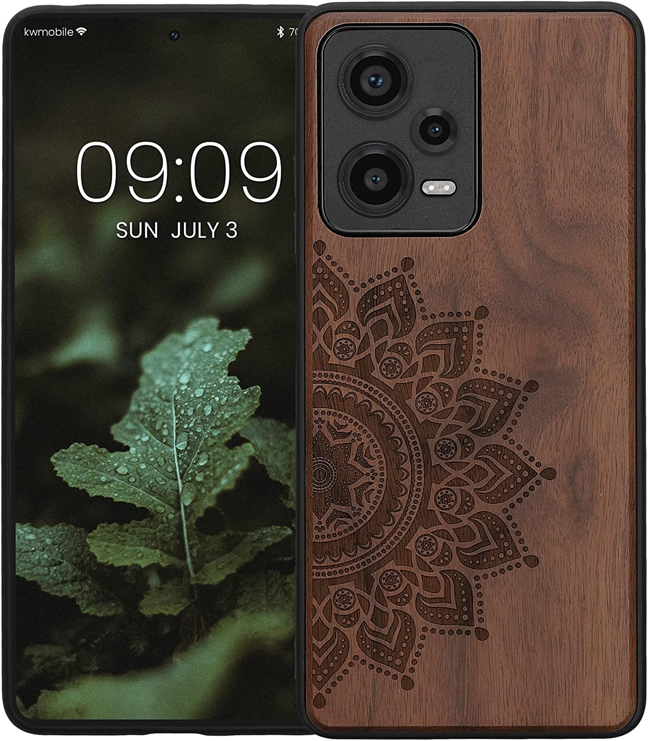 KW Xiaomi Redmi Note 12 Pro Θήκη από Φυσικό Ξύλο - Design Rising Sun - Dark Brown - 60693.02