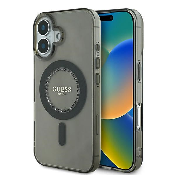 Guess iPhone 16 Plus - IML Rhinestones - MagSafe Σκληρή Θήκη με Πλαίσιο Σιλικόνης - Black - GUHMP16MPFTDTEK
