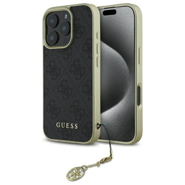 Guess iPhone 16 Pro - 4G Charms Collection - Θήκη με Επένδυση Συνθετικού Δέρματος - Black - GUHCP16LGF4GGR