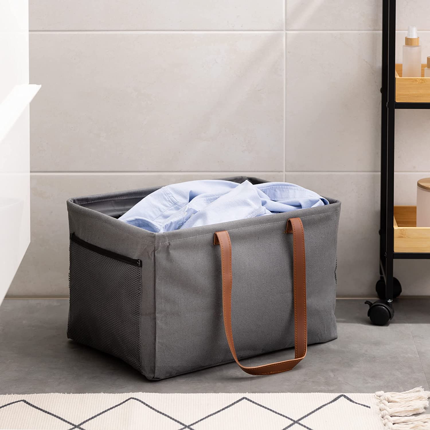 Navaris Σετ με 2 Πτυσσόμενα Καλάθια Απλύτων με Υφασμάτινο Κλείσιμο και Πλαϊνές Λαβές - 37L - Grey - 58834.01