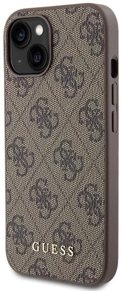 Guess iPhone 15 - 4G Metal Gold Logo Σκληρή Θήκη με Επένδυση Συνθετικού Δέρματος - Brown - GUHCP15SG4GFBR