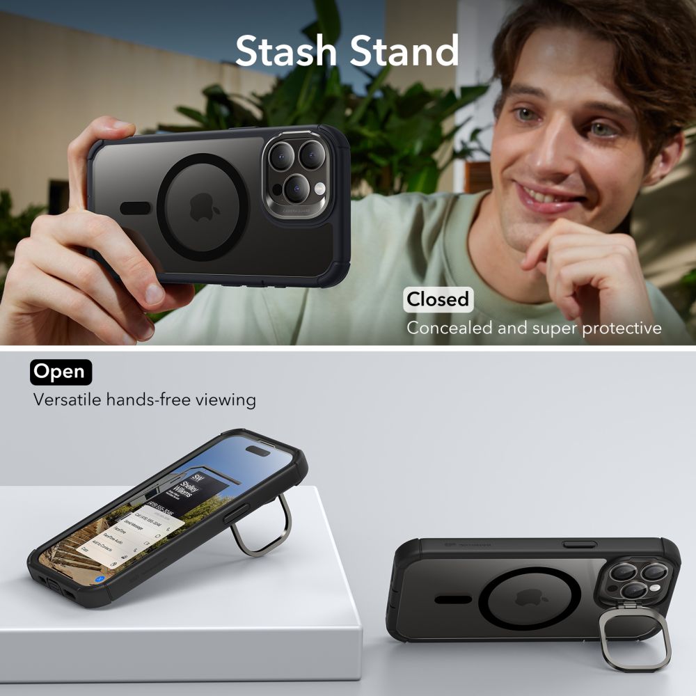 ESR iPhone 15 Pro Max Armor Tough Kickstand Halolock MagSafe Σκληρή Θήκη με Προστασία Οθόνης / Κάμερας και Stand - Διάφανη / Black