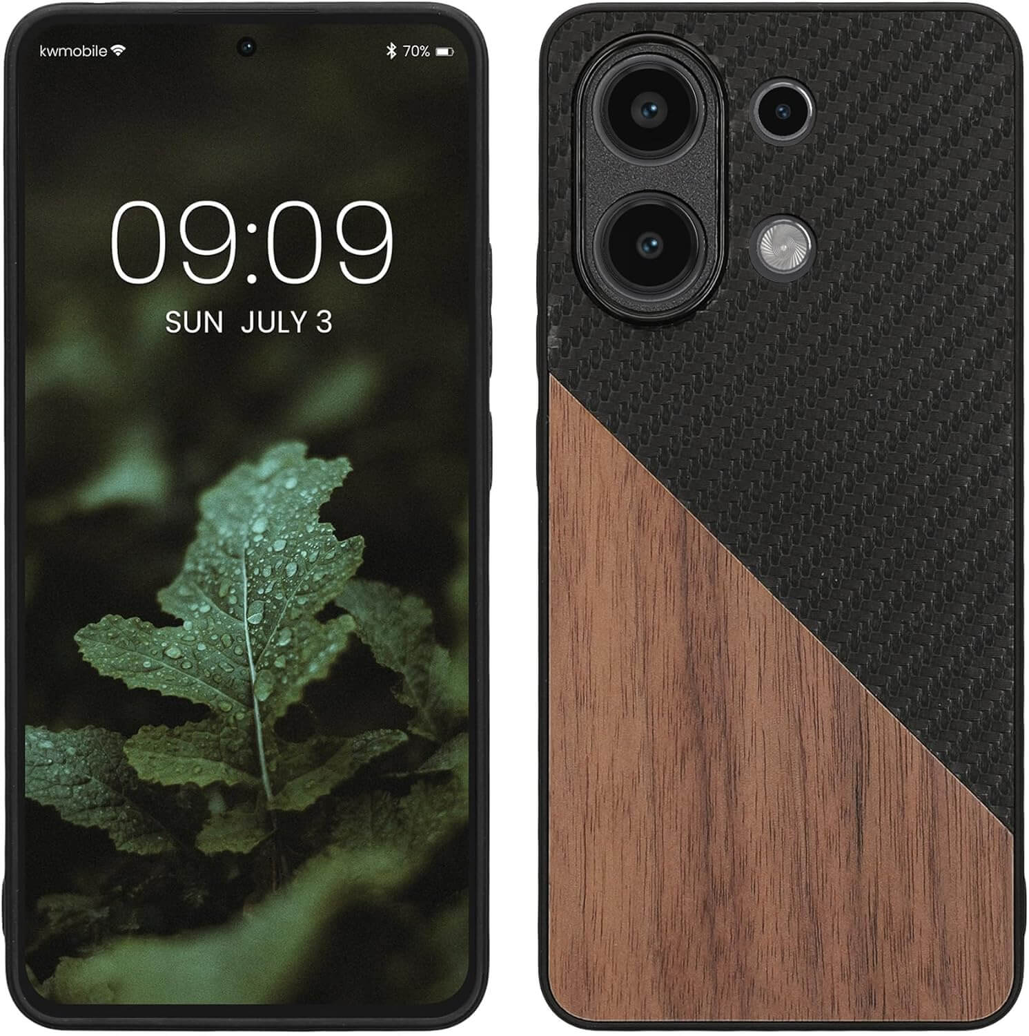 KW Xiaomi Redmi Note 13 4G Θήκη από Φυσικό Ξύλο και Carbon - Black / Dark Brown