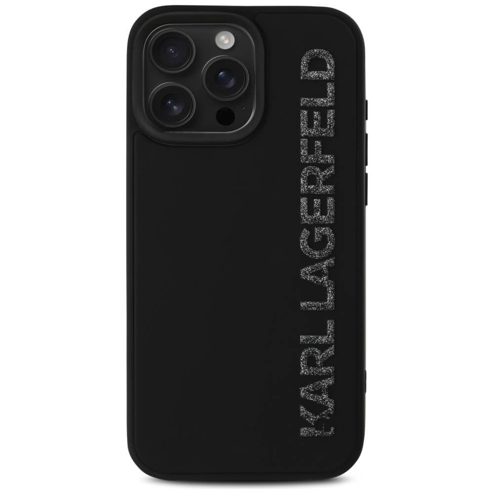 Karl Lagerfeld iPhone 16 Pro - HC 3D Rubber Elongated Glitter - Σκληρή Θήκη με Πλαίσιο Σιλικόνης - Black - KLHCP16LRBKGVCK