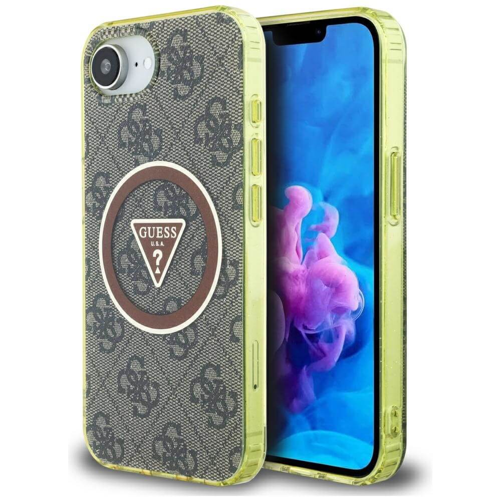 Guess iPhone 16e - IML Metal Glitter 4G Circle Triangle MagSafe - Σκληρή Θήκη με Πλαίσιο Σιλικόνης και MagSafe - Brown - GUHMPSE4HG4PRTGW