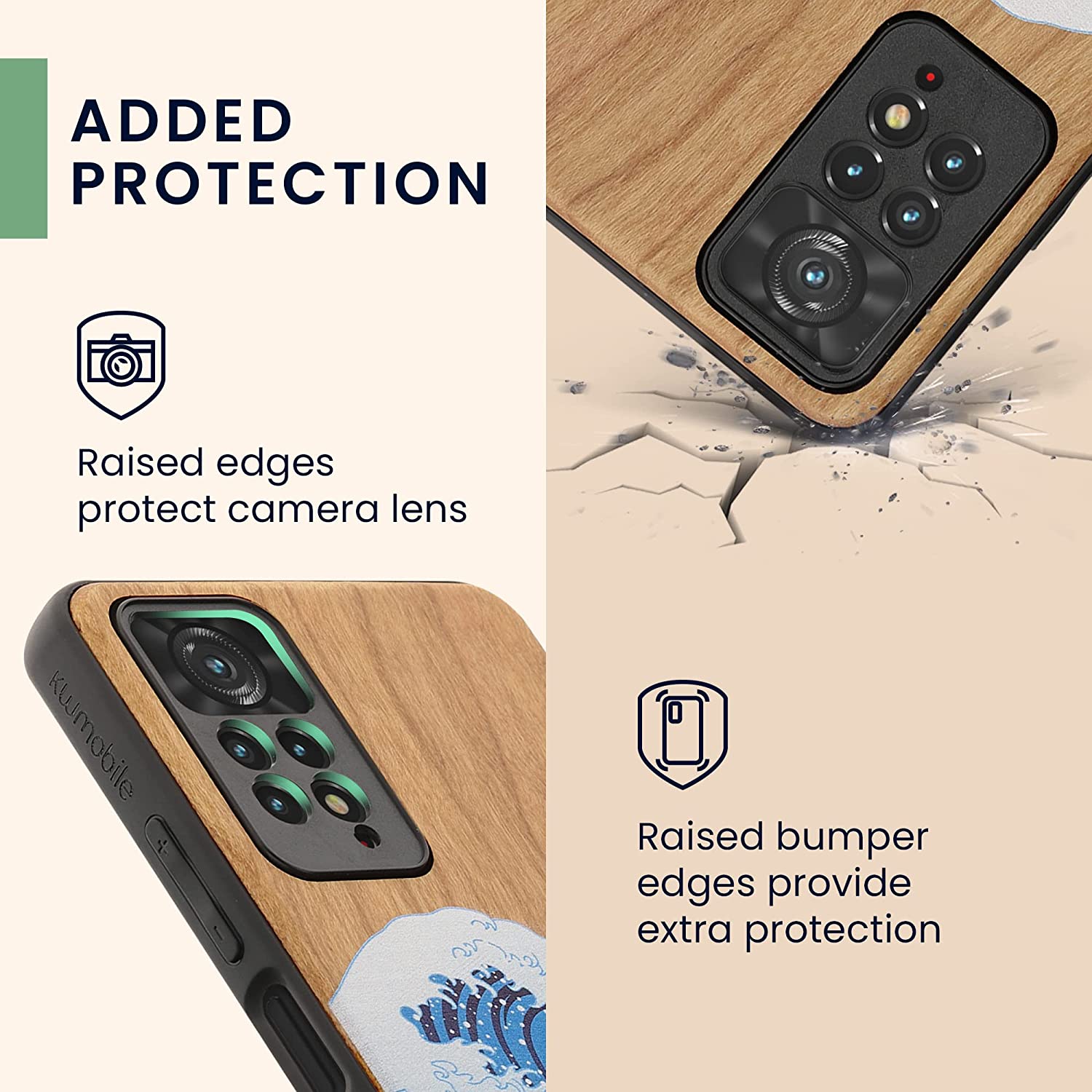 KW Xiaomi Redmi Note 11 Pro / Note 11 Pro 5G Θήκη από Φυσικό Ξύλο - Design Japanese Wave - Blue / White / Brown - 57381.04