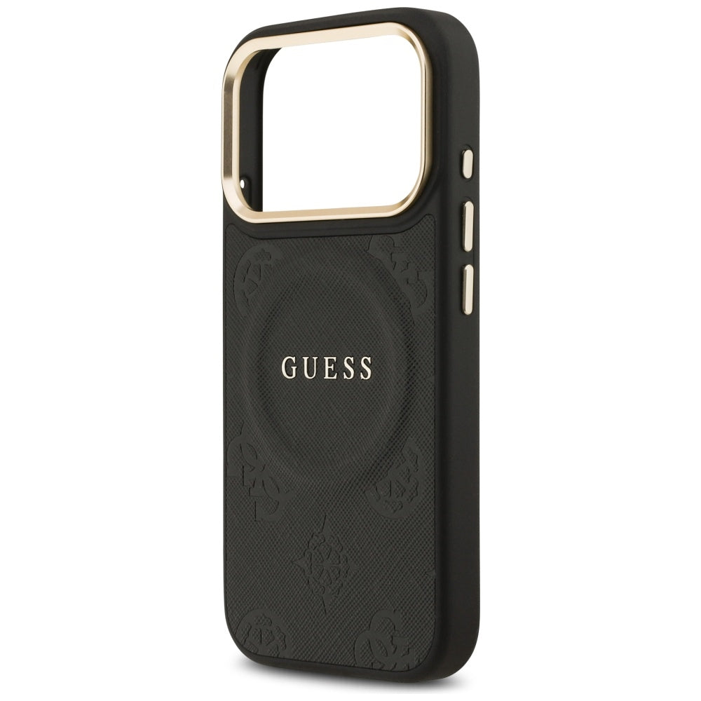 Guess iPhone 17 Pro - Peony Hot Stamp MagSafe - Σκληρή Θήκη με Επένδυση Συνθετικού Δέρματος - Black - GUHMP17LPSAMSECK