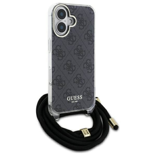 Guess iPhone 16 Pro - Crossbody Cord 4G Print - Σκληρή Θήκη με Πλαίσιο Σιλικόνης και Λουράκι - Black - GUHCP16LHC4SEK