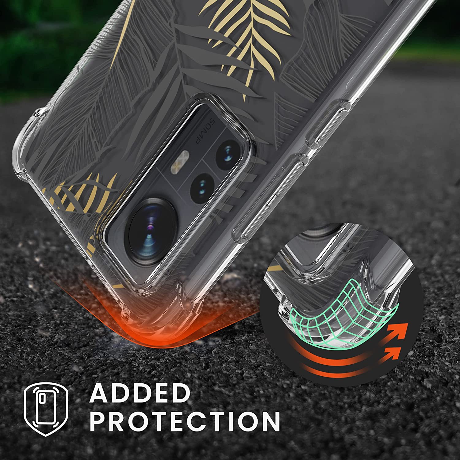 KW Xiaomi 12 / 12X Θήκη Σιλικόνης TPU με Λουράκι Design Palm Leaves - Yellow / Grey / Διάφανη - 58199.02
