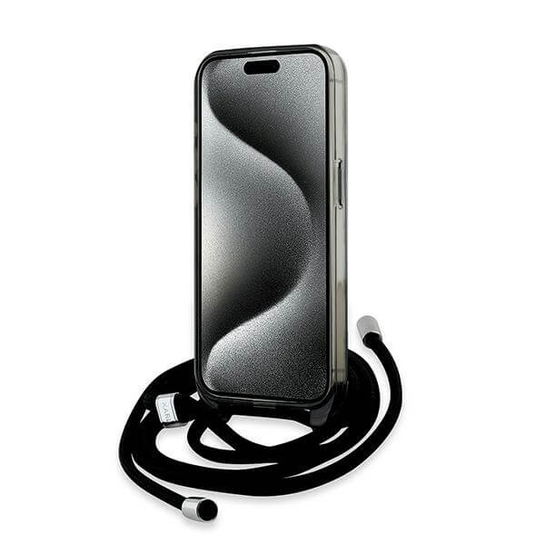 Karl Lagerfeld iPhone 15 Pro Max - IML Crossbody Monogram Karl and Choupette Head - MagSafe Σκληρή Θήκη με Πλαίσιο Σιλικόνης και Λουράκι - Black - KLHMP15XHCKCKLCK